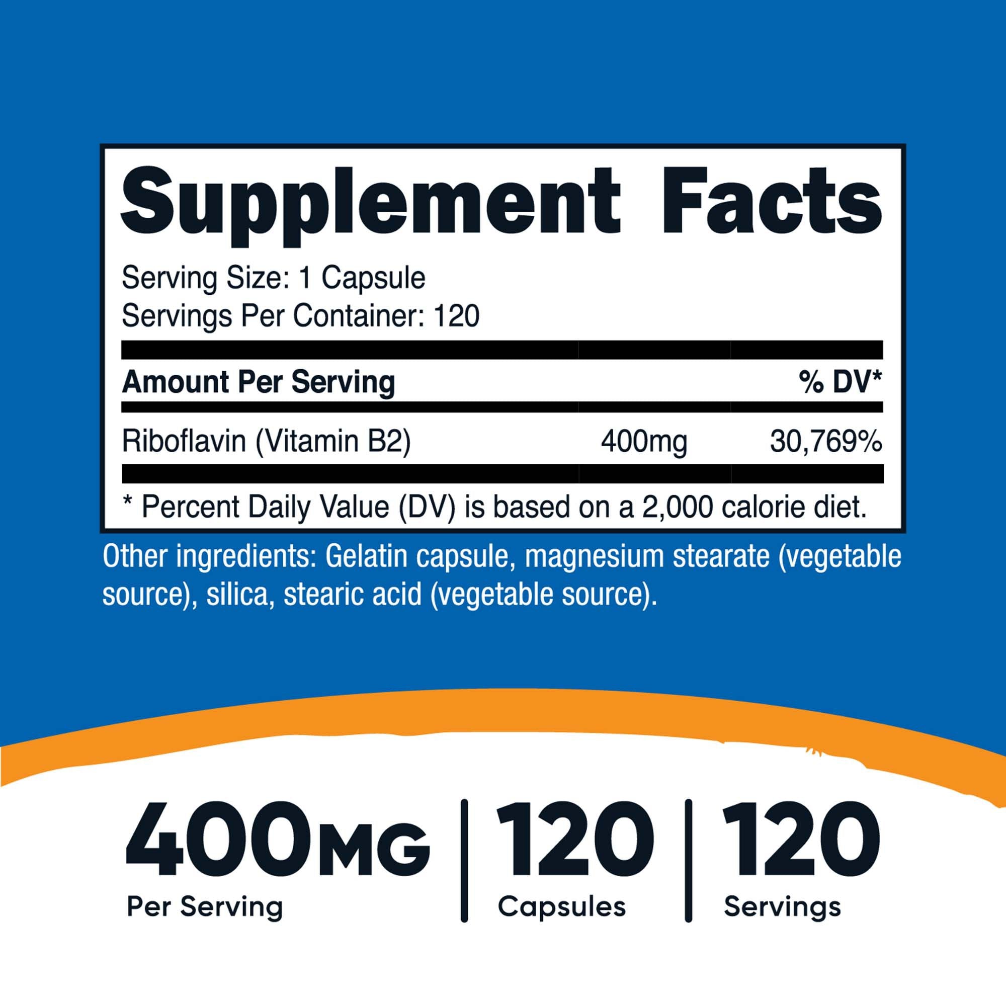 Nutricost Vitamin B2 Riboflavin 400mg – 120 Capsules