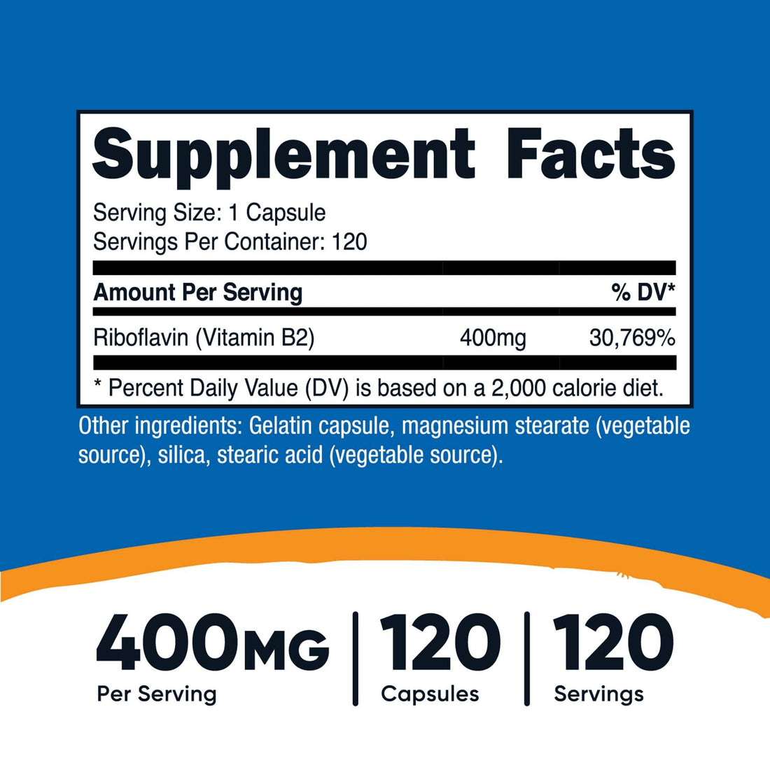 Nutricost Vitamin B2 Riboflavin 400mg – 120 Capsules