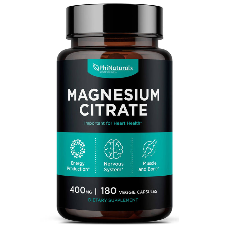 Phi Naturals Magnesium Citrate 400mg – Sleep, Relaxation, Muscle & Energy Support | Non-GMO, Gluten Free