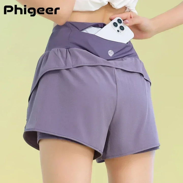 PHIGEER Women's Yoga Shorts with Pocket